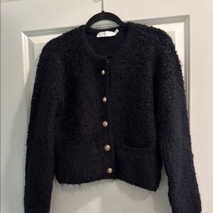NWT ASTR The Label Black Textured Cardigan with Gold Buttons sz m